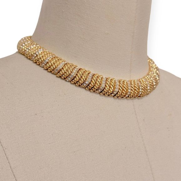 Vintage CINER 18K Gold and Pave Crystal Choker Necklace - Picture 8 of 8